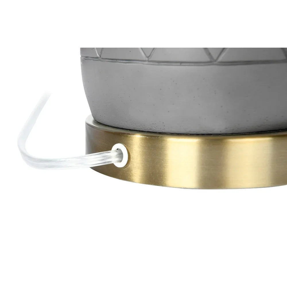 Raw Concrete Table Lamp with Imprinted Diamond Design and Metal Accents