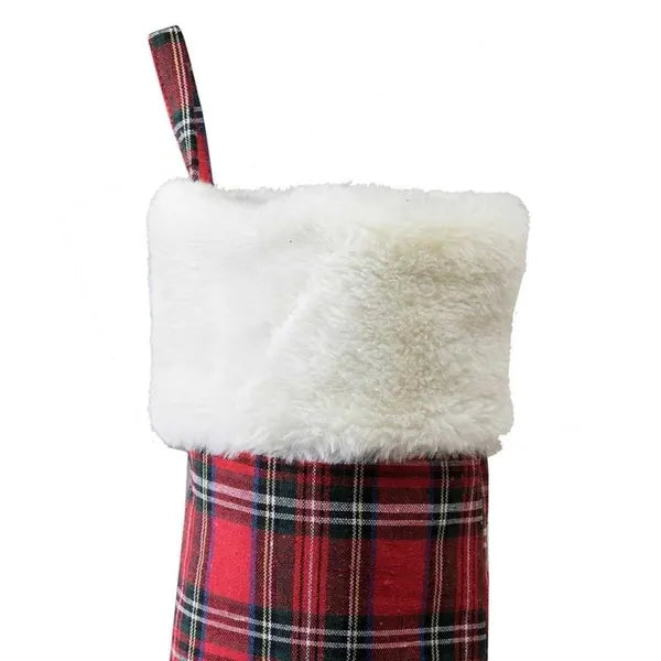 Red Plaid Christmas Stocking - 21*7 - White Rim-One picec