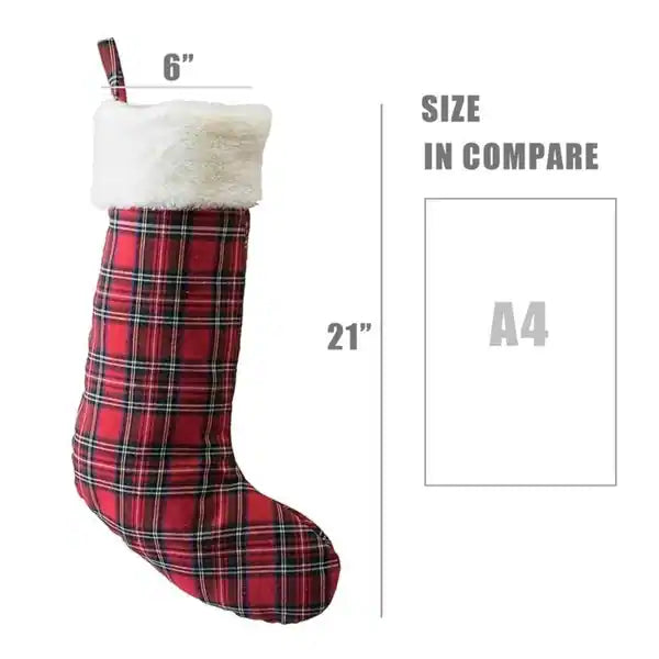 Red Plaid Christmas Stocking - 21*7 - White Rim-One picec