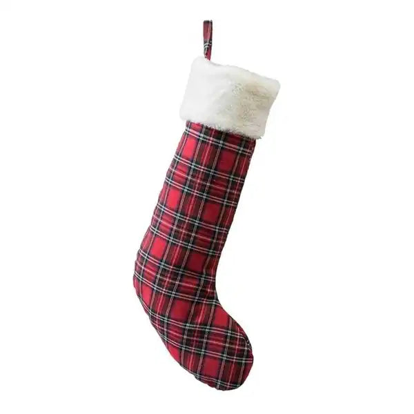 Red Plaid Christmas Stocking - 21*7 - White Rim-One picec