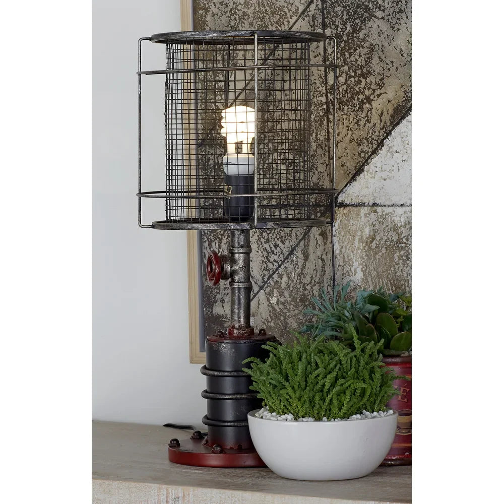 Red and Black Iron Industrial Accent Lamp (Set of 2)