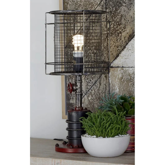Red and Black Iron Industrial Accent Lamp (Set of 2)