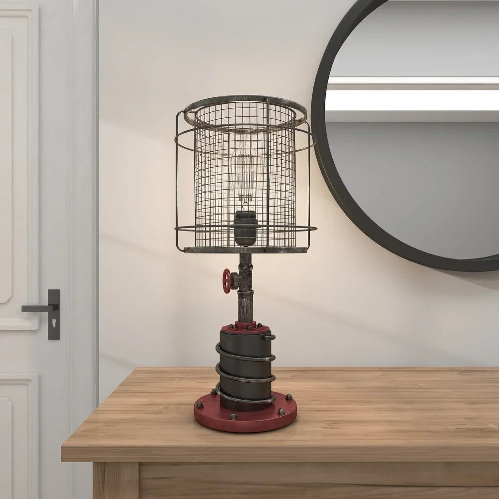 Red and Black Iron Industrial Accent Lamp (Set of 2)
