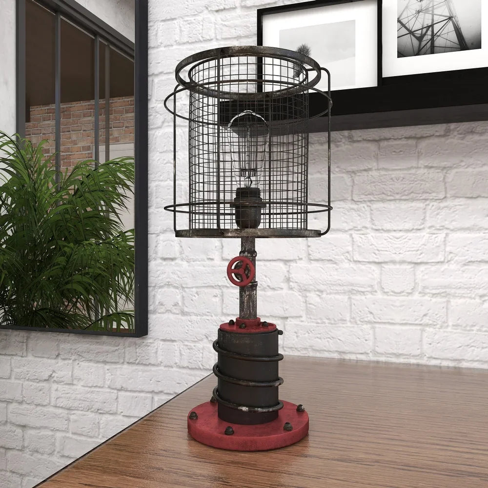 Red and Black Iron Industrial Accent Lamp (Set of 2)