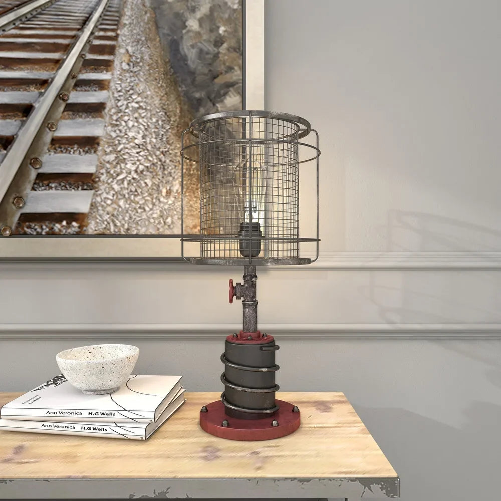 Red and Black Iron Industrial Accent Lamp (Set of 2)