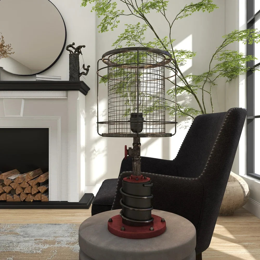 Red and Black Iron Industrial Accent Lamp (Set of 2)