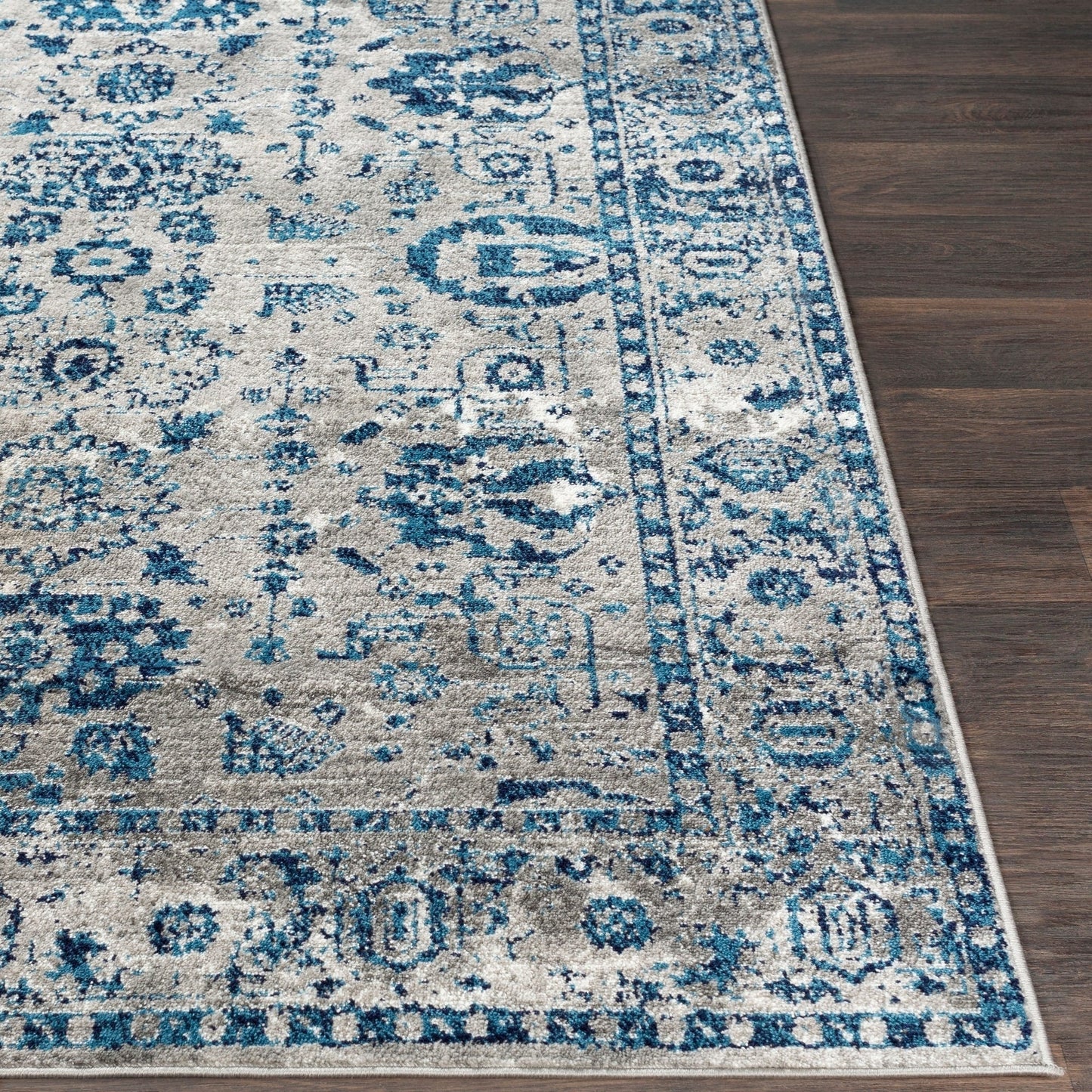 Traditional Distressed Persian Pattern Sky Blue Light Gray Soft Area Rug