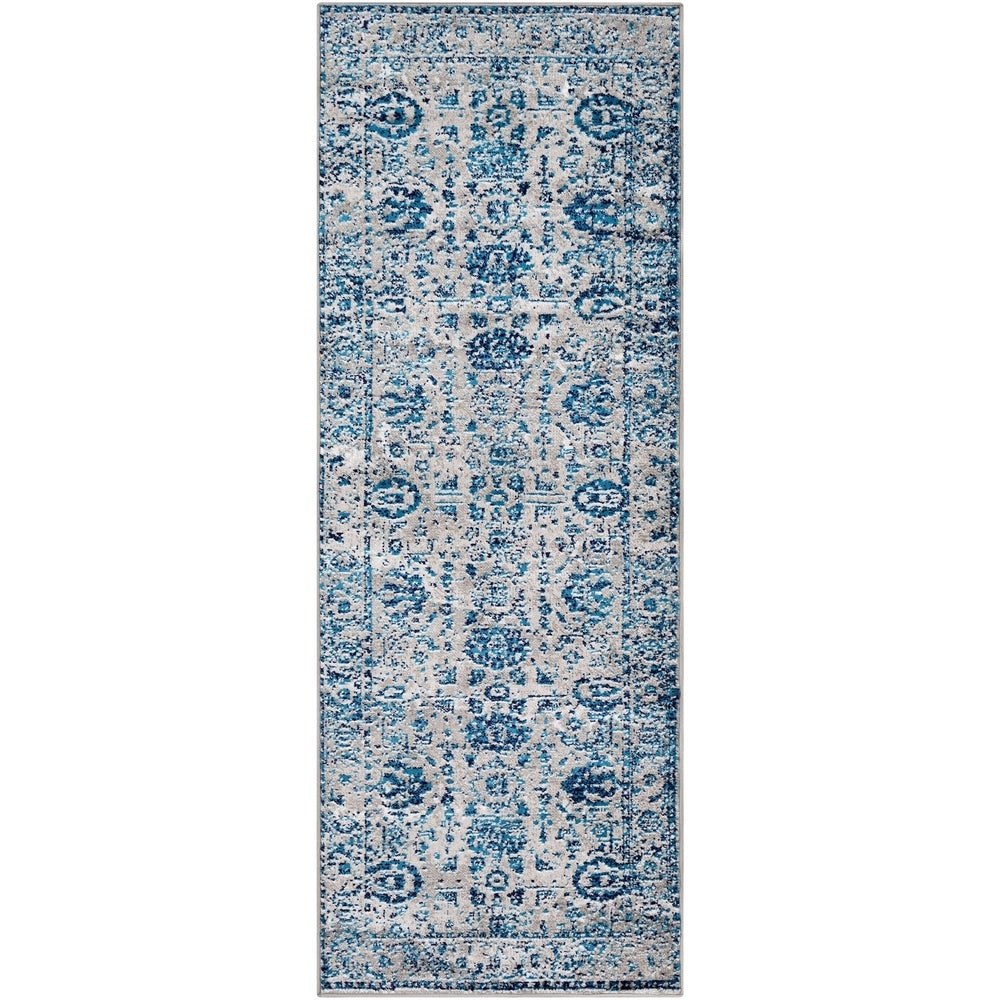 Traditional Distressed Persian Pattern Sky Blue Light Gray Soft Area Rug