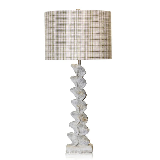 Ribbit Table Lamp - Stacked Cement Frogs With Pastel Plaid Shade