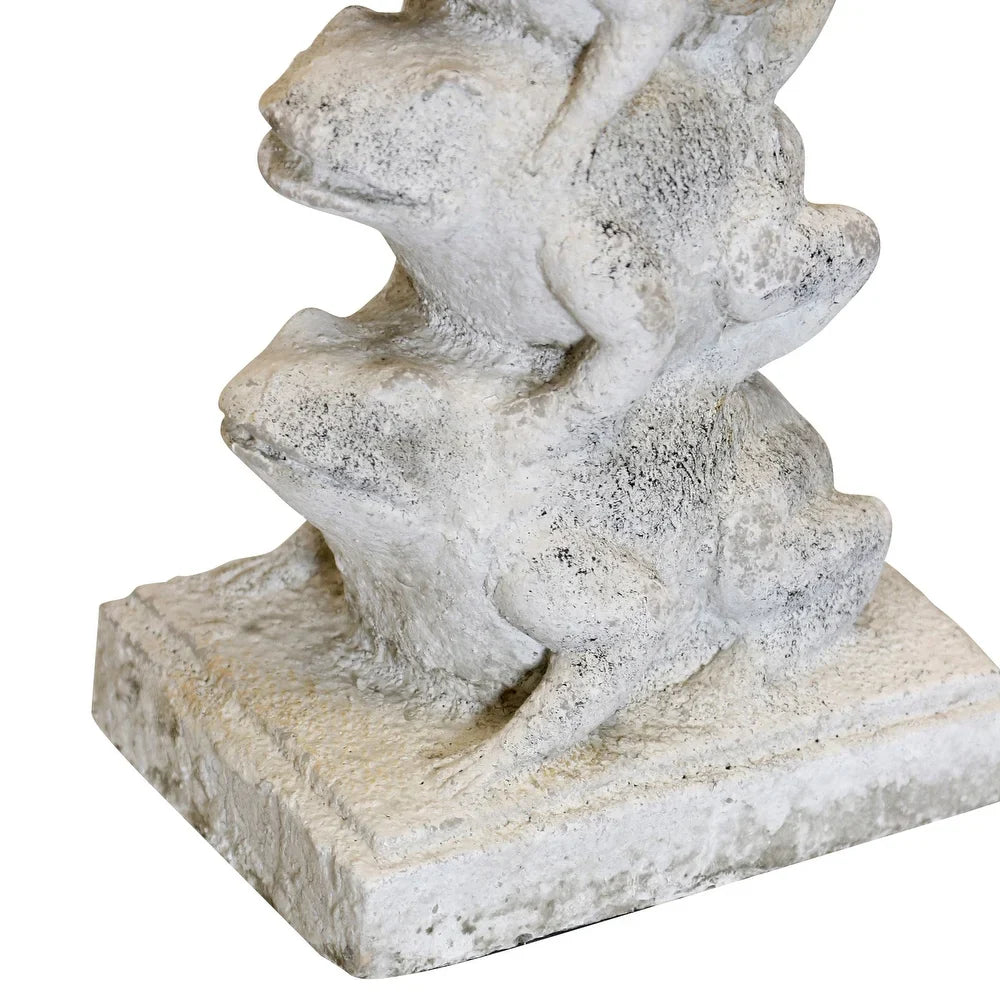 Ribbit Table Lamp - Stacked Cement Frogs With Pastel Plaid Shade