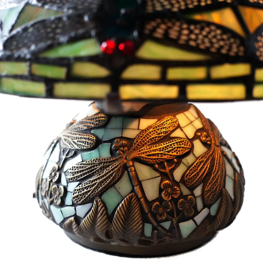 Copper Grove Carnach 10-inch Stained Glass Mini Dragonfly Lamp - 10"L x 10"W x 10.5"H