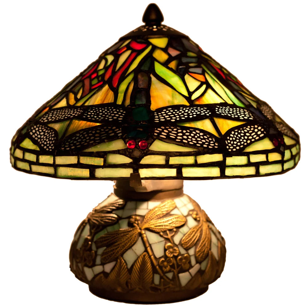 Copper Grove Carnach 10-inch Stained Glass Mini Dragonfly Lamp - 10"L x 10"W x 10.5"H