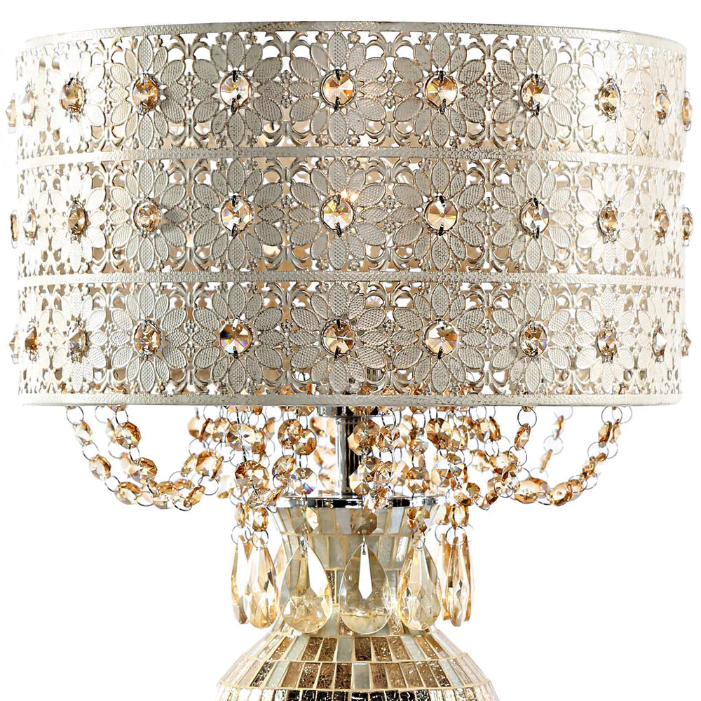 River of Goods Solvang Jeweled Metal/Mosaic Base Cascading Crystal Table Lamp - 14"L x 14"W x 25"H