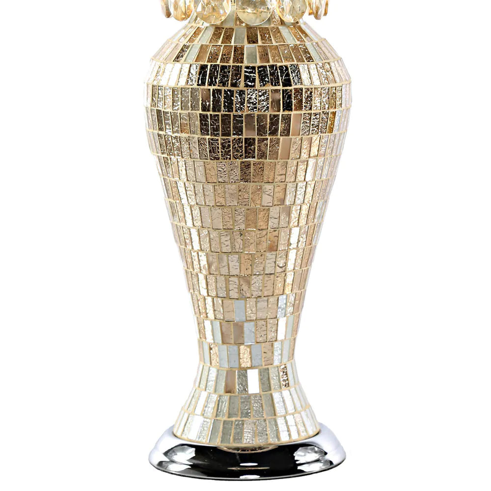 River of Goods Solvang Jeweled Metal/Mosaic Base Cascading Crystal Table Lamp - 14"L x 14"W x 25"H