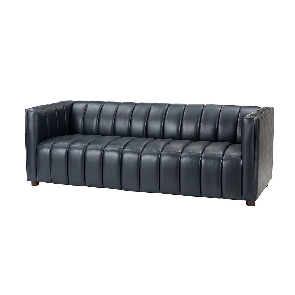 Olinto Modern Camel 83-inch Genuine Leather Curved Couch with Channel-tufted Back