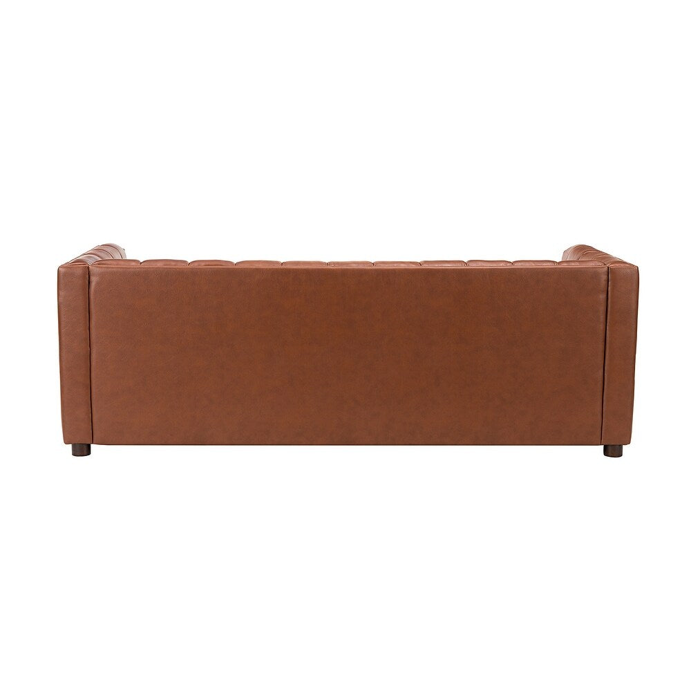 Olinto Modern Camel 83-inch Genuine Leather Curved Couch with Channel-tufted Back