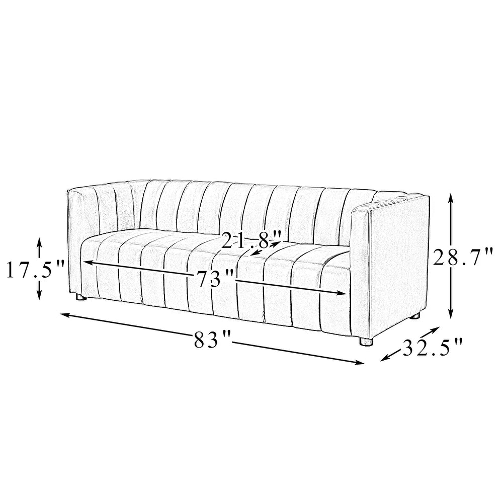 Olinto Modern Camel 83-inch Genuine Leather Curved Couch with Channel-tufted Back