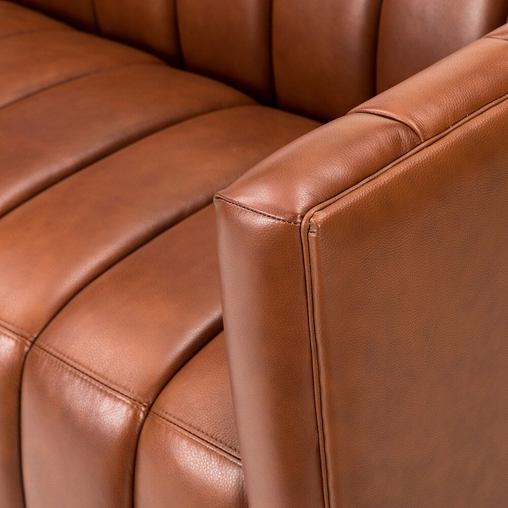 Olinto Modern Camel 83-inch Genuine Leather Curved Couch with Channel-tufted Back