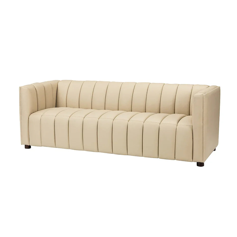 Olinto Modern Camel 83-inch Genuine Leather Curved Couch with Channel-tufted Back