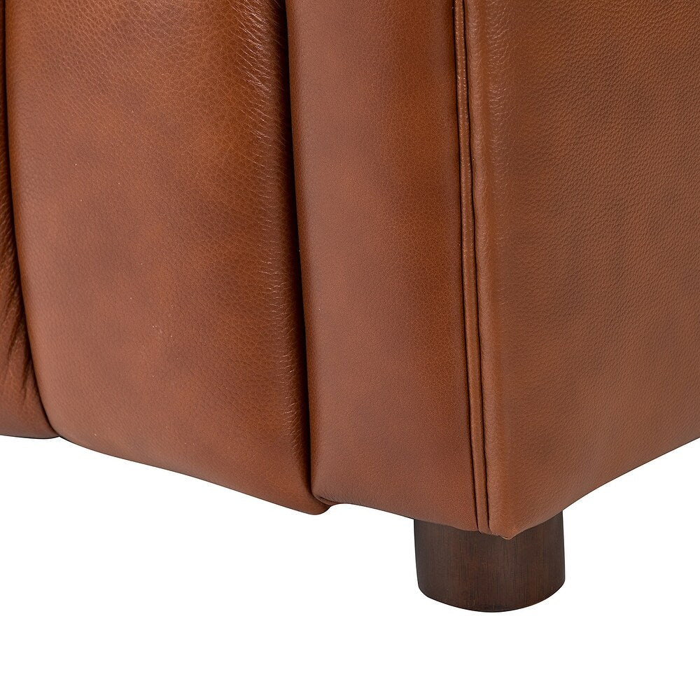 Olinto Modern Camel 83-inch Genuine Leather Curved Couch with Channel-tufted Back