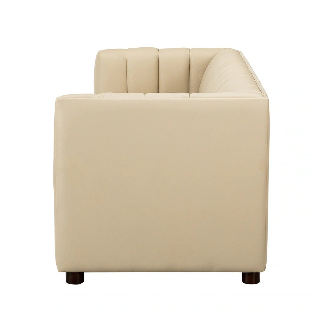 Olinto Modern Camel 83-inch Genuine Leather Curved Couch with Channel-tufted Back