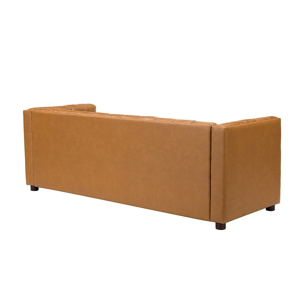Olinto Modern Camel 83-inch Genuine Leather Curved Couch with Channel-tufted Back