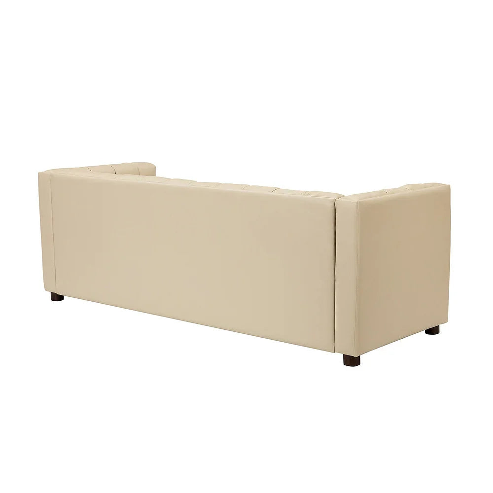 Olinto Modern Camel 83-inch Genuine Leather Curved Couch with Channel-tufted Back
