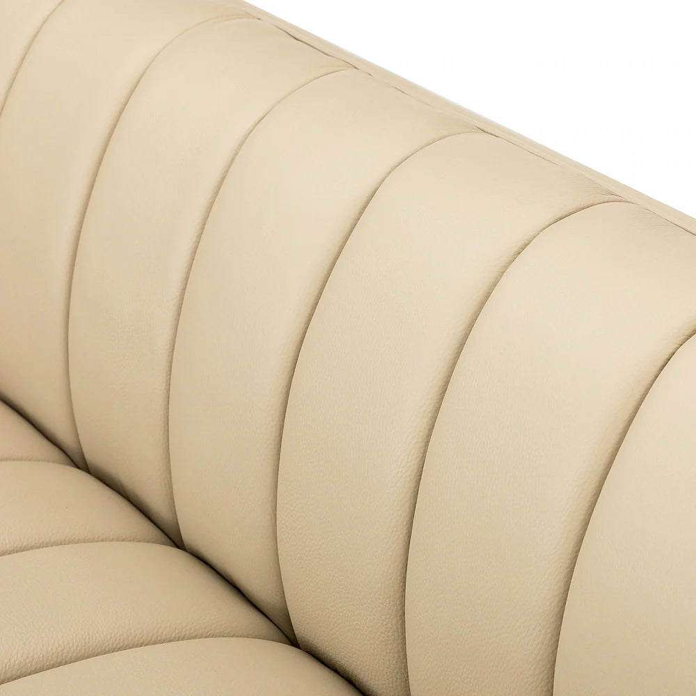Olinto Modern Camel 83-inch Genuine Leather Curved Couch with Channel-tufted Back