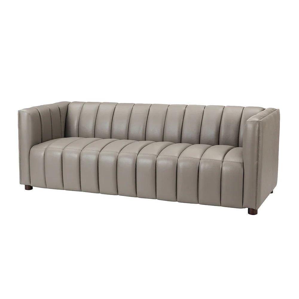 Olinto Modern Camel 83-inch Genuine Leather Curved Couch with Channel-tufted Back