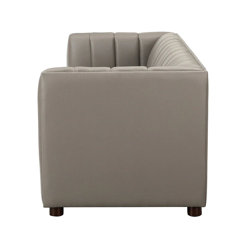 Olinto Modern Camel 83-inch Genuine Leather Curved Couch with Channel-tufted Back