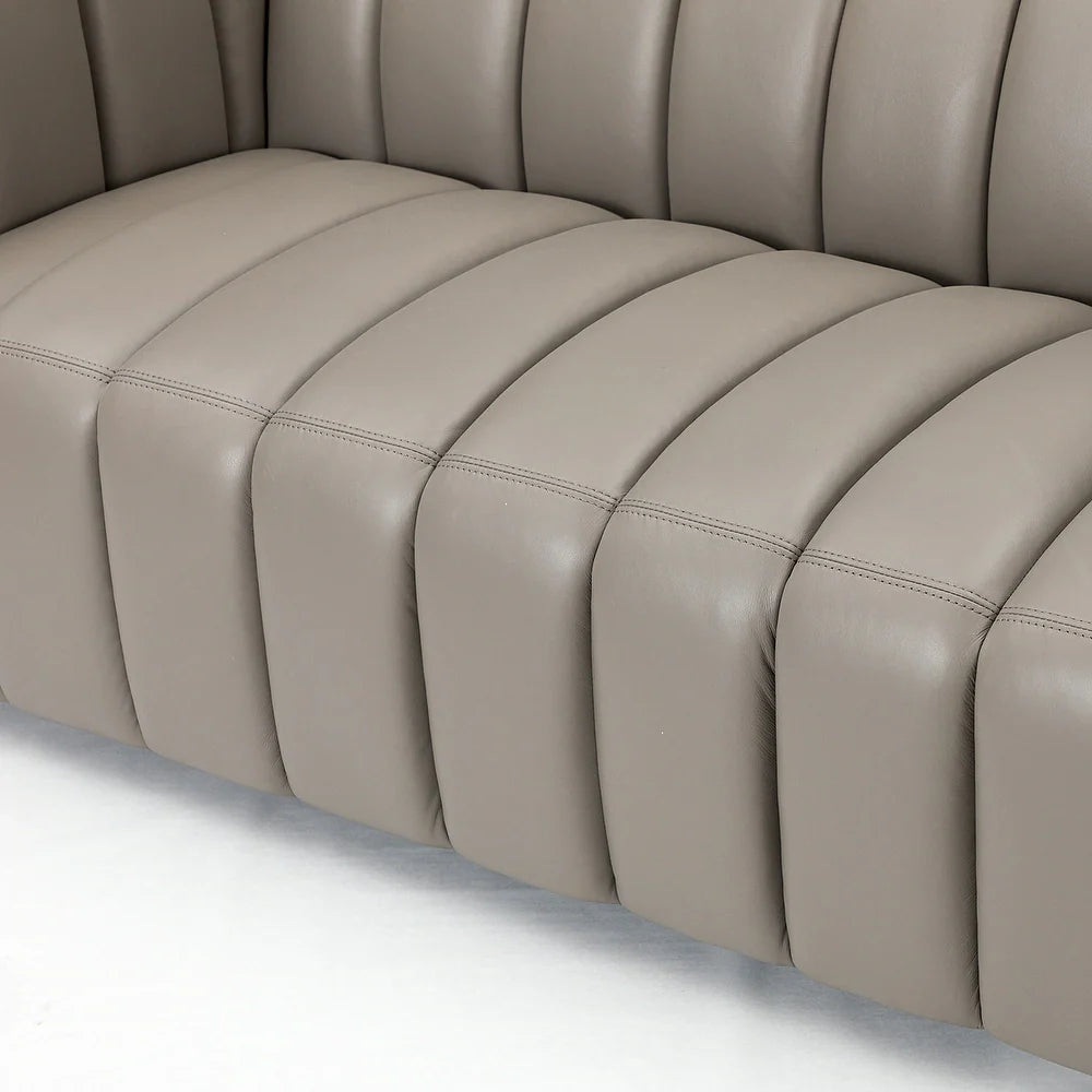 Olinto Modern Camel 83-inch Genuine Leather Curved Couch with Channel-tufted Back