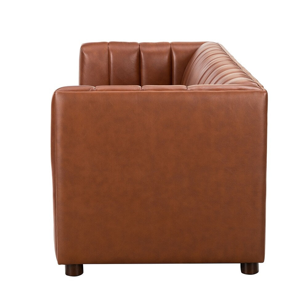 Olinto Modern Camel 83-inch Genuine Leather Curved Couch with Channel-tufted Back