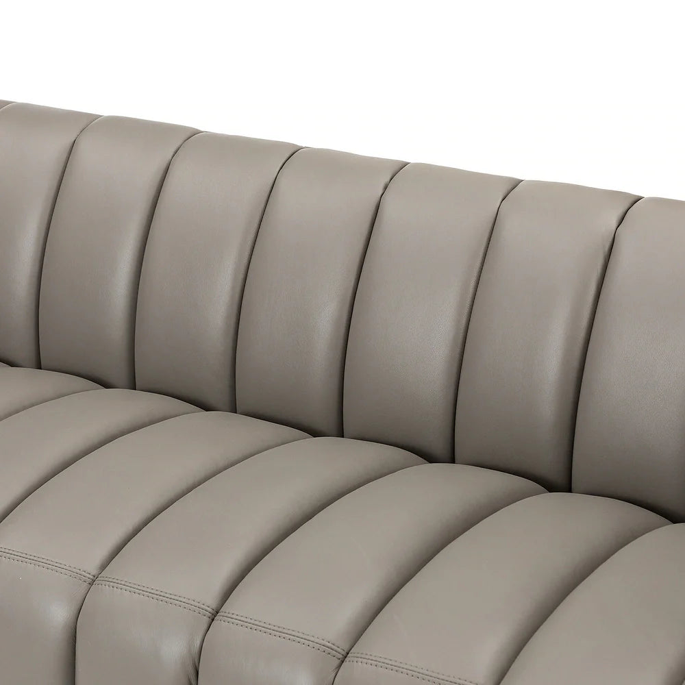 Olinto Modern Camel 83-inch Genuine Leather Curved Couch with Channel-tufted Back