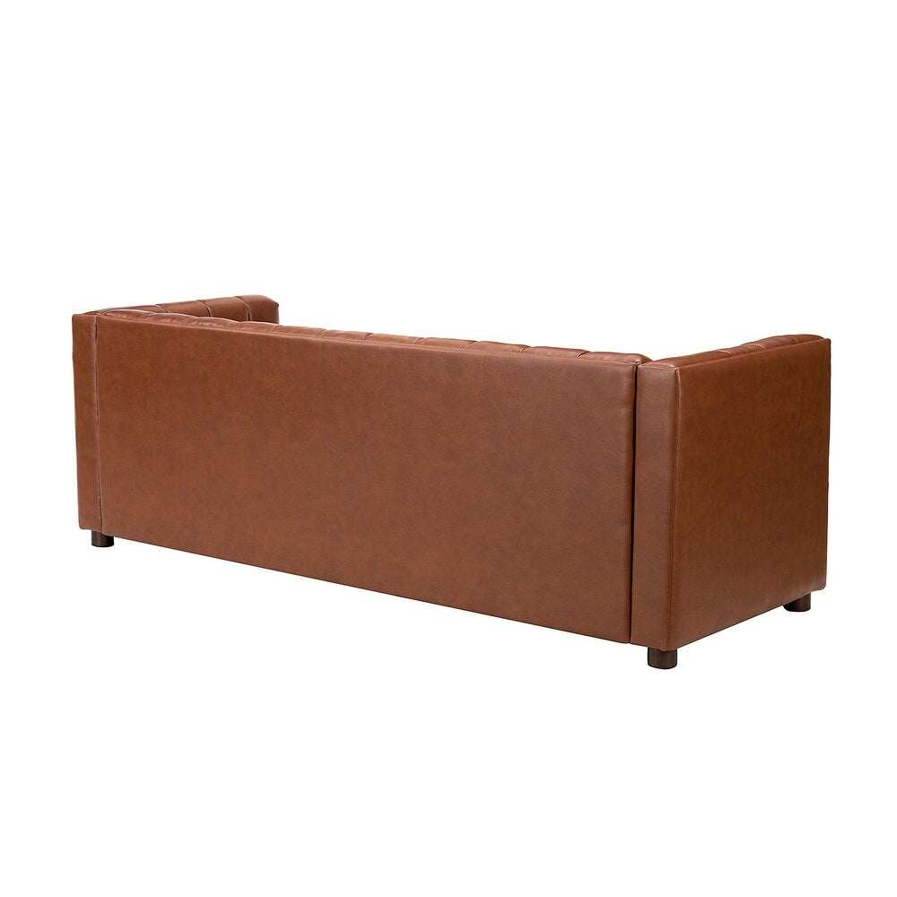 Olinto Modern Camel 83-inch Genuine Leather Curved Couch with Channel-tufted Back