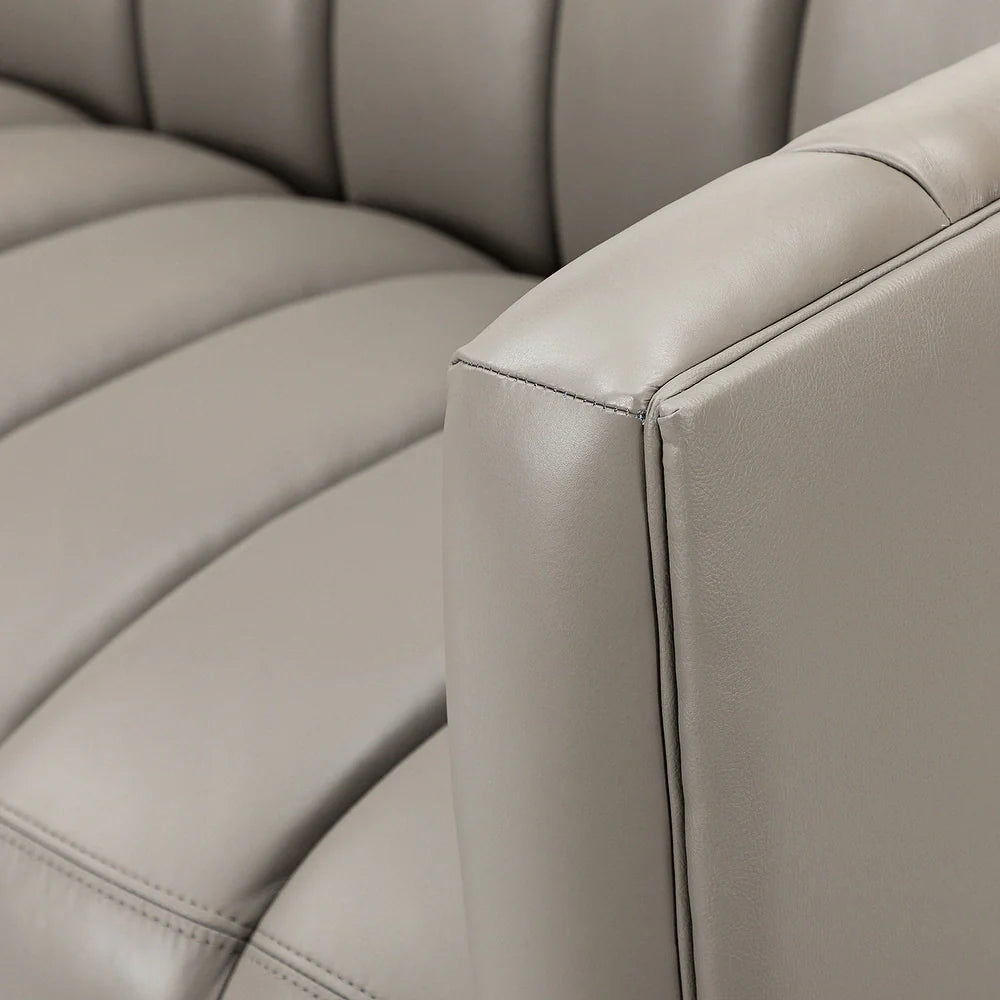 Olinto Modern Camel 83-inch Genuine Leather Curved Couch with Channel-tufted Back