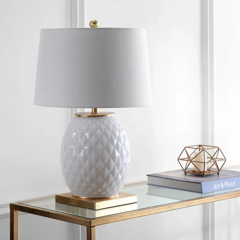 Ronald 25.5" LED Glass/Metal Table Lamp, White/Gold Leaf