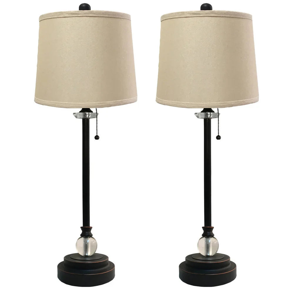 Royal Designs Set of 2 Buffet Lamps in Oil Rub Bronze with Linen Beige Hard Back Lamp Shades - 27" Tall