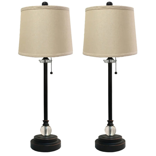 Royal Designs Set of 2 Buffet Lamps in Oil Rub Bronze with Linen Beige Hard Back Lamp Shades - 27" Tall