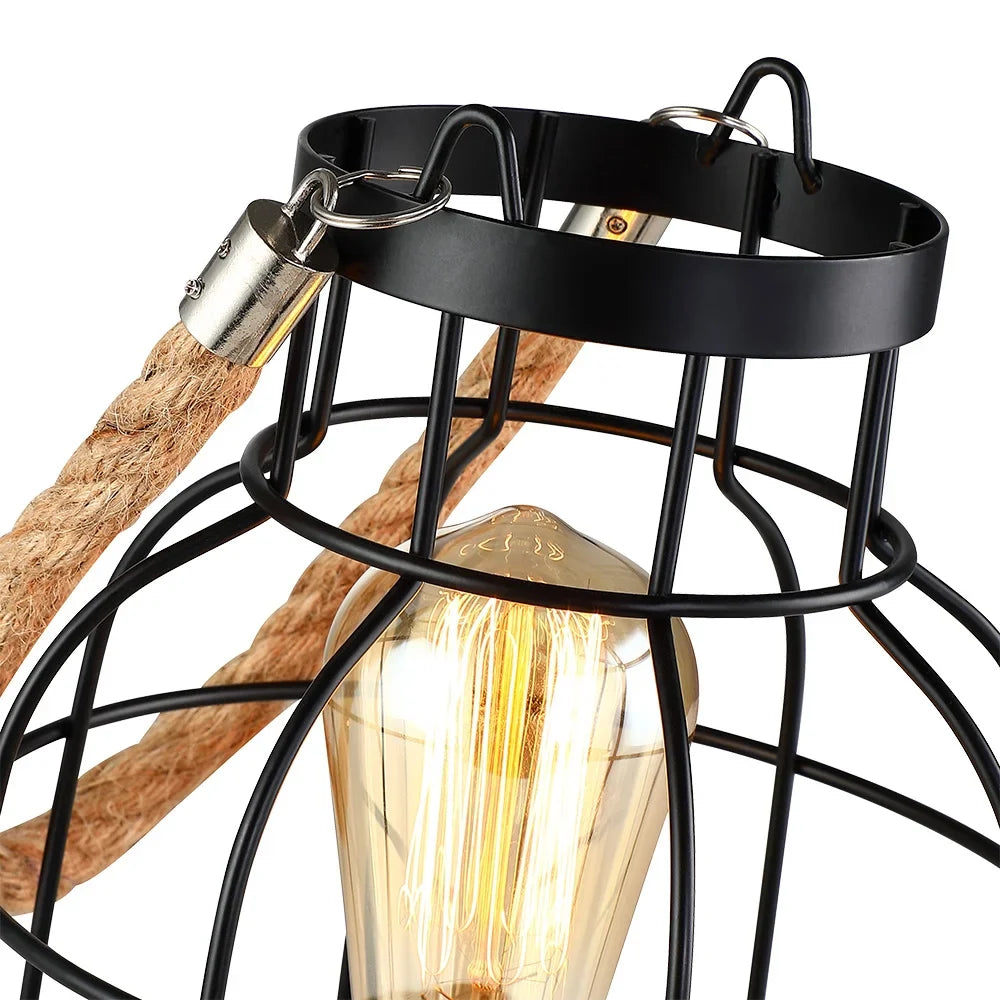 Rustic Black Small Accent Uplight Table Lamp with Jute Rope Handle - 10.6"H