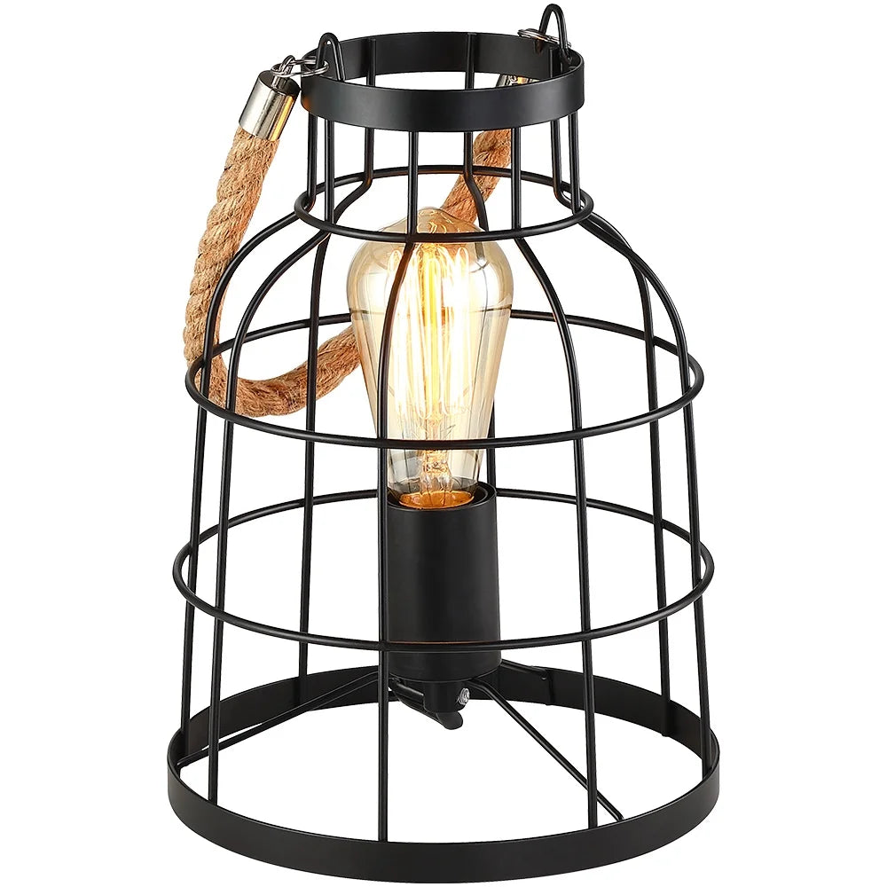 Rustic Black Small Accent Uplight Table Lamp with Jute Rope Handle - 10.6"H