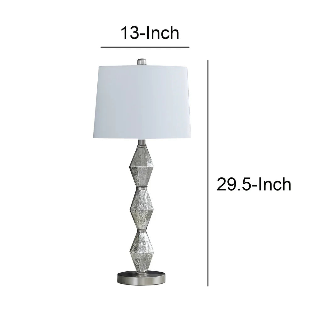 Ruth 30 Inch Accent Table Lamp, Glass Diamond Pedestal Base, White, Gold