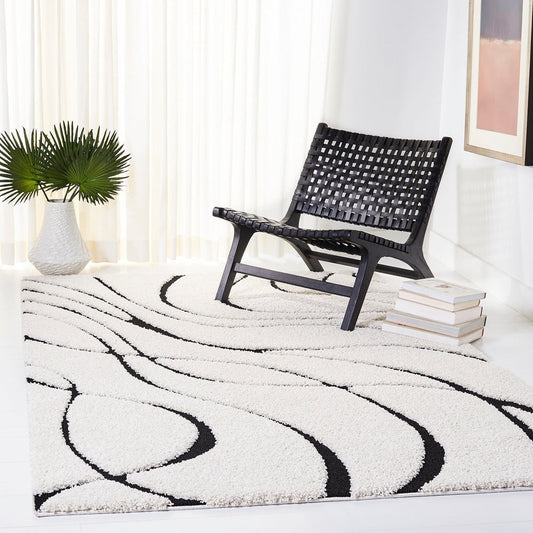 Florida Sigtraud Ivory Black Abstract Waves Thick Soft Area Rug