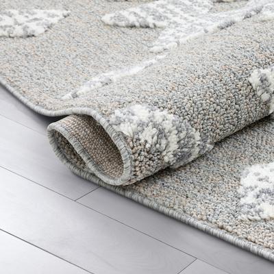 Tribal Geometric Pattern Ivory High-Low Textured Soft Area Rug