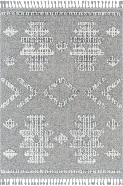 Tribal Geometric Pattern Ivory High-Low Textured Soft Area Rug