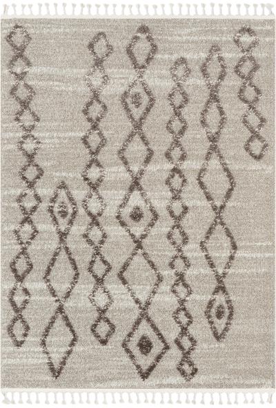 Moroccan Diamond Pattern Ivory/Brown High-Low Textured Soft Area Rug