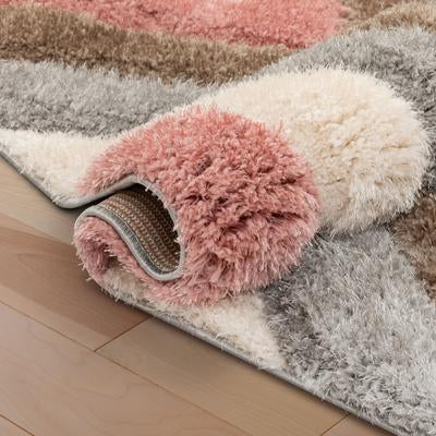 Modern Ogre Pattern Geometric Shag Brown Blush 3D Textured Thick & Soft Shag Area Rug