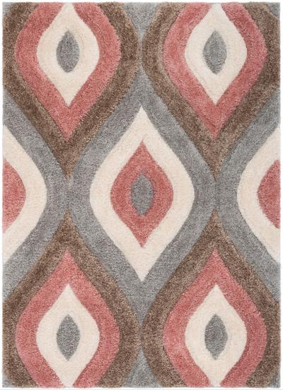Modern Ogre Pattern Geometric Shag Brown Blush 3D Textured Thick & Soft Shag Area Rug