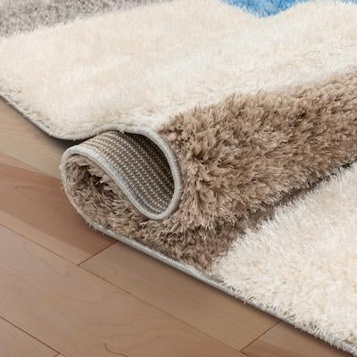 Modern Geometric Boxes Shag Light Blue 3D Textured Thick & Soft Shag Area Rug