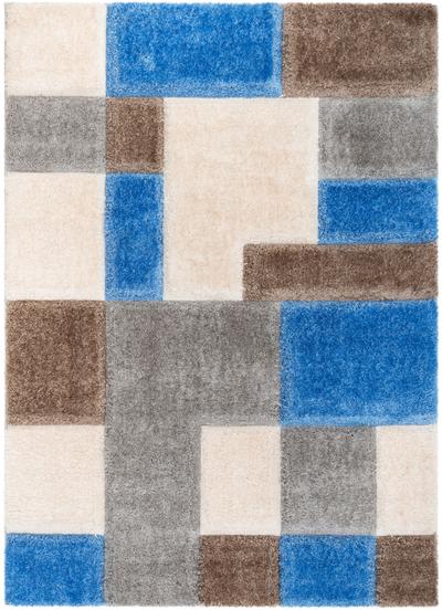 Modern Geometric Boxes Shag Light Blue 3D Textured Thick & Soft Shag Area Rug