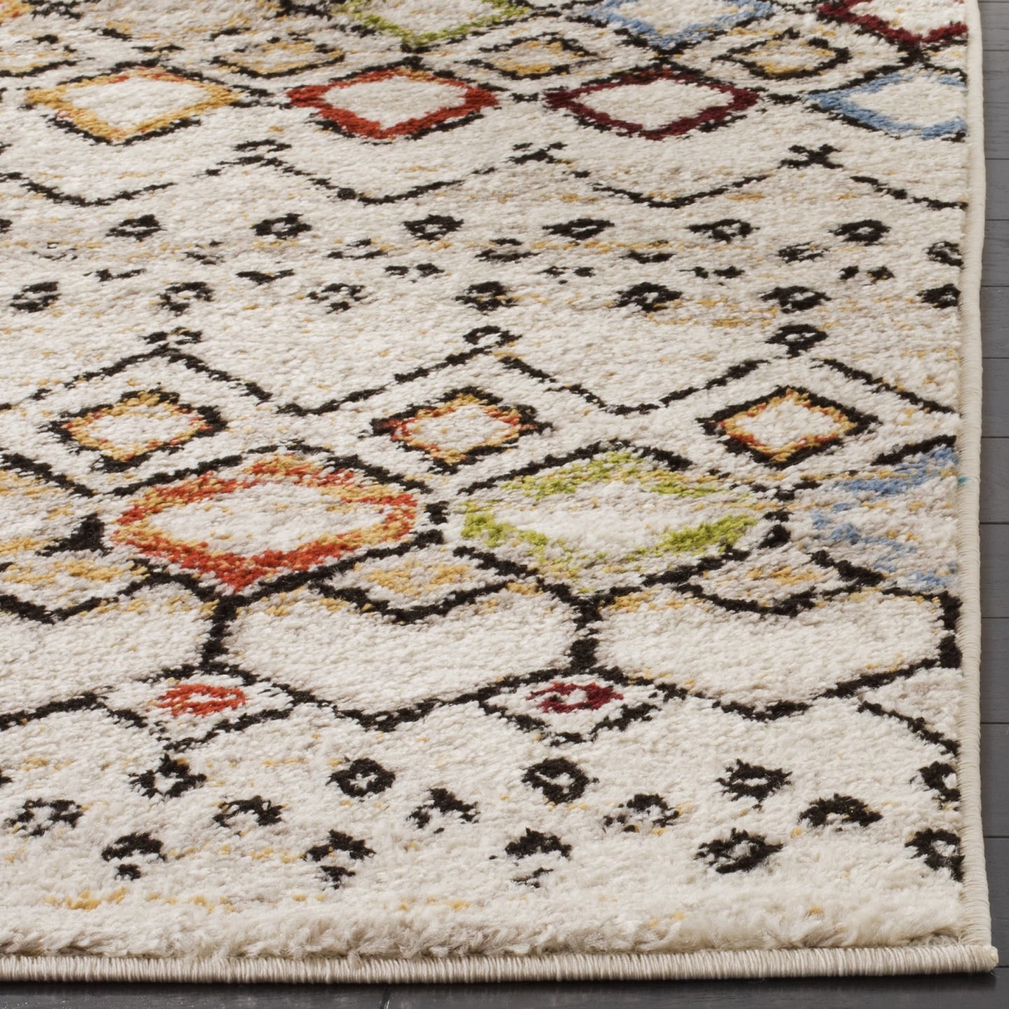 Modern Moroccan Pattern Ivory Multi-Color Area Rug